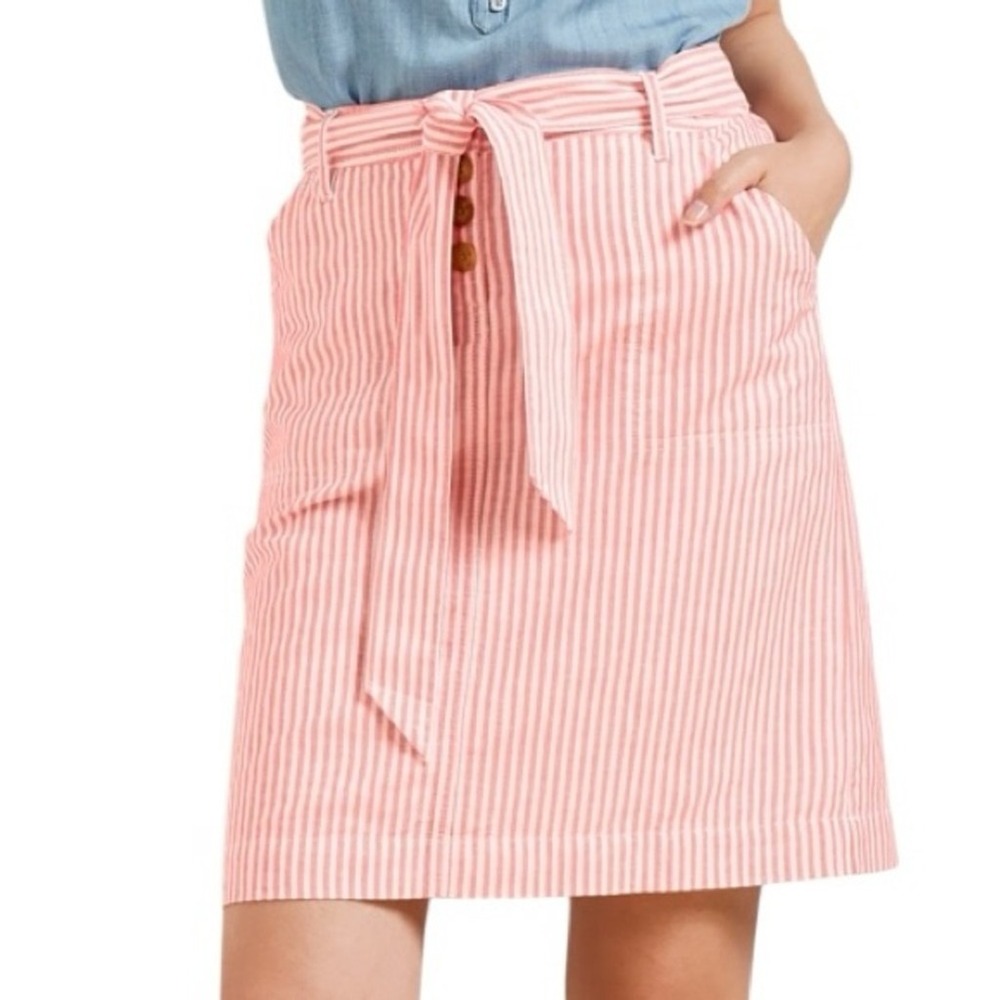NWT Talbots Linen A-Line Skirt Tailored Stripe Pink Size 14 Casual Preppy Beachy